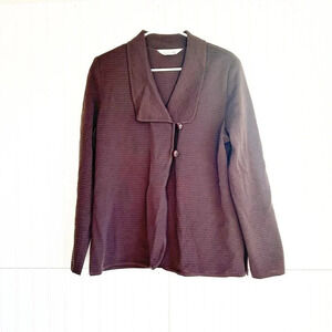 Exclusively Misook Size L Brown Ribbed Collared One Button Cardigan Duster